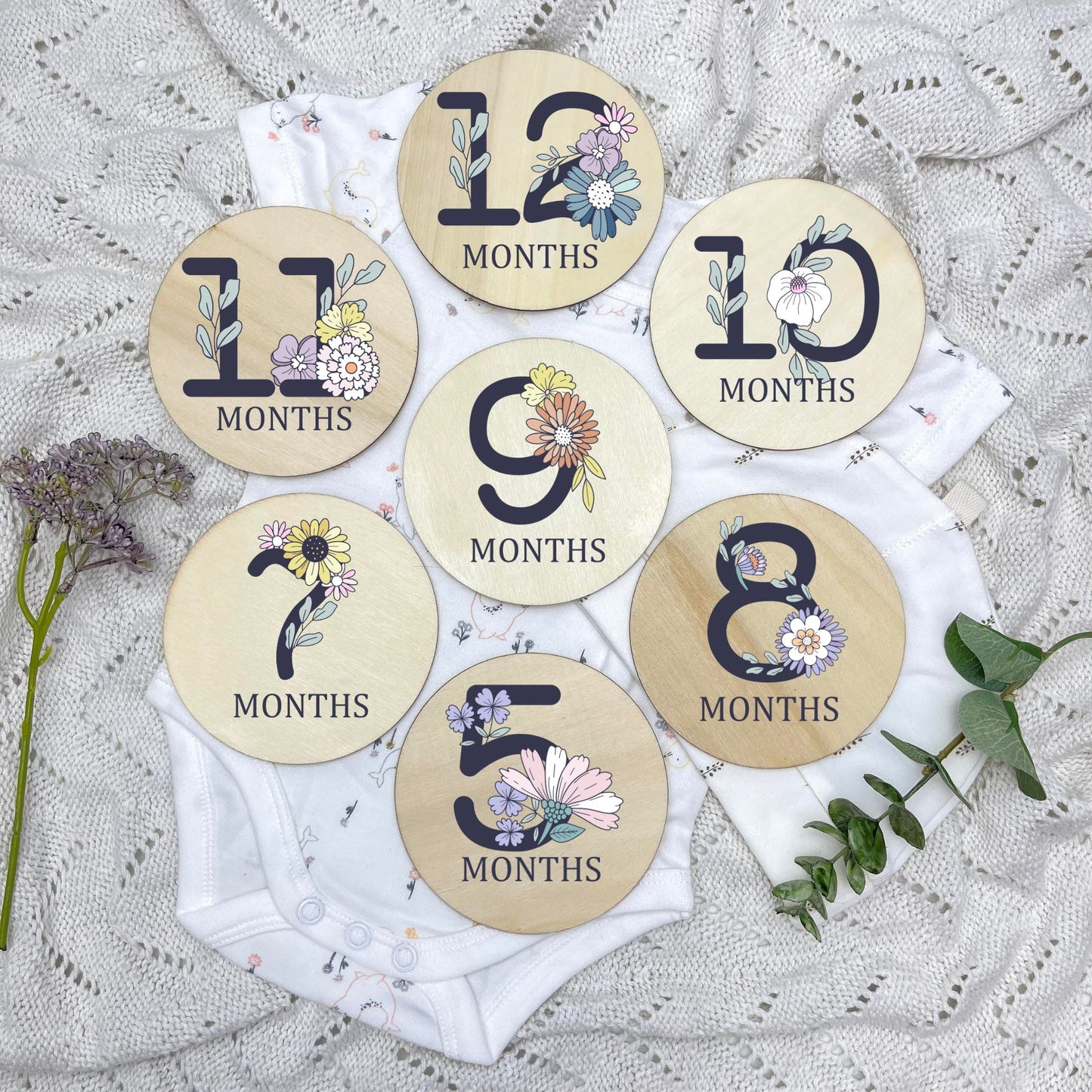 Floral milestone cards, baby milestone discs, boho nursery, aesthetic nursery, beige nursery