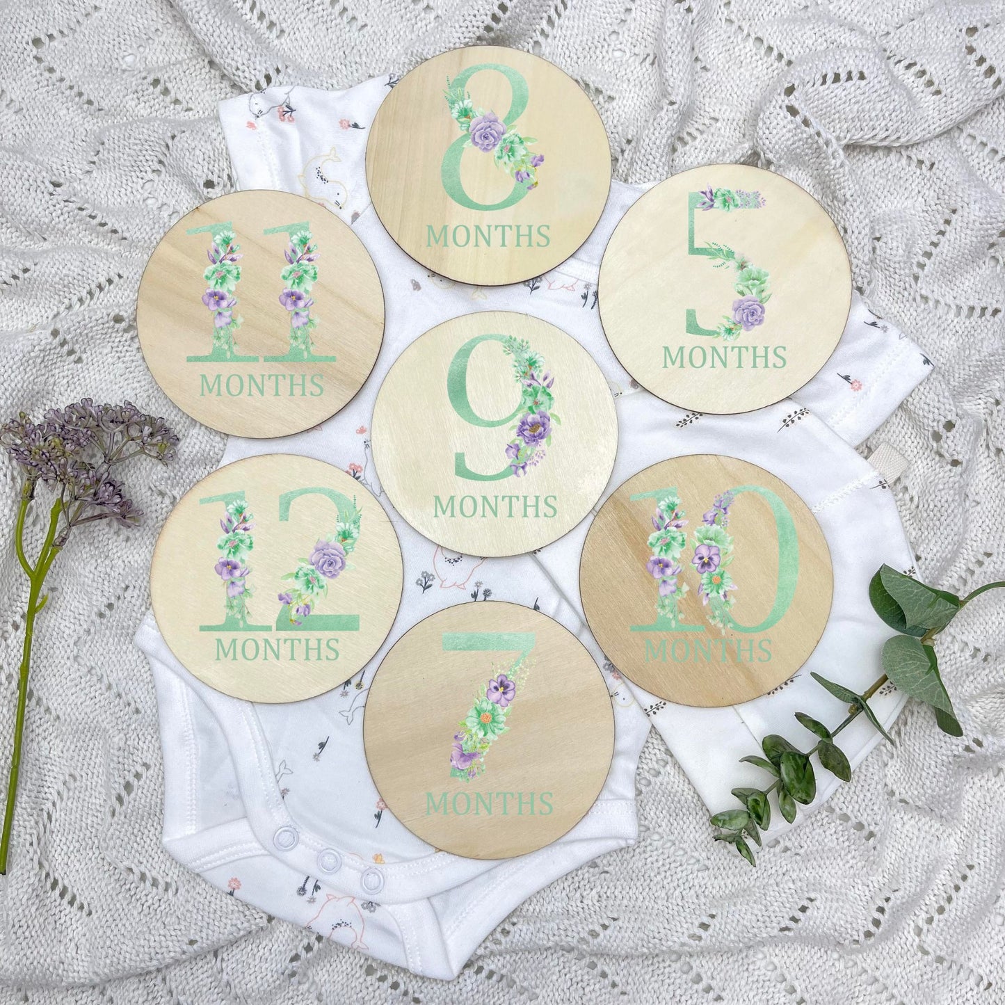 Floral milestone cards, baby milestone discs, boho nursery, aesthetic nursery, beige nursery
