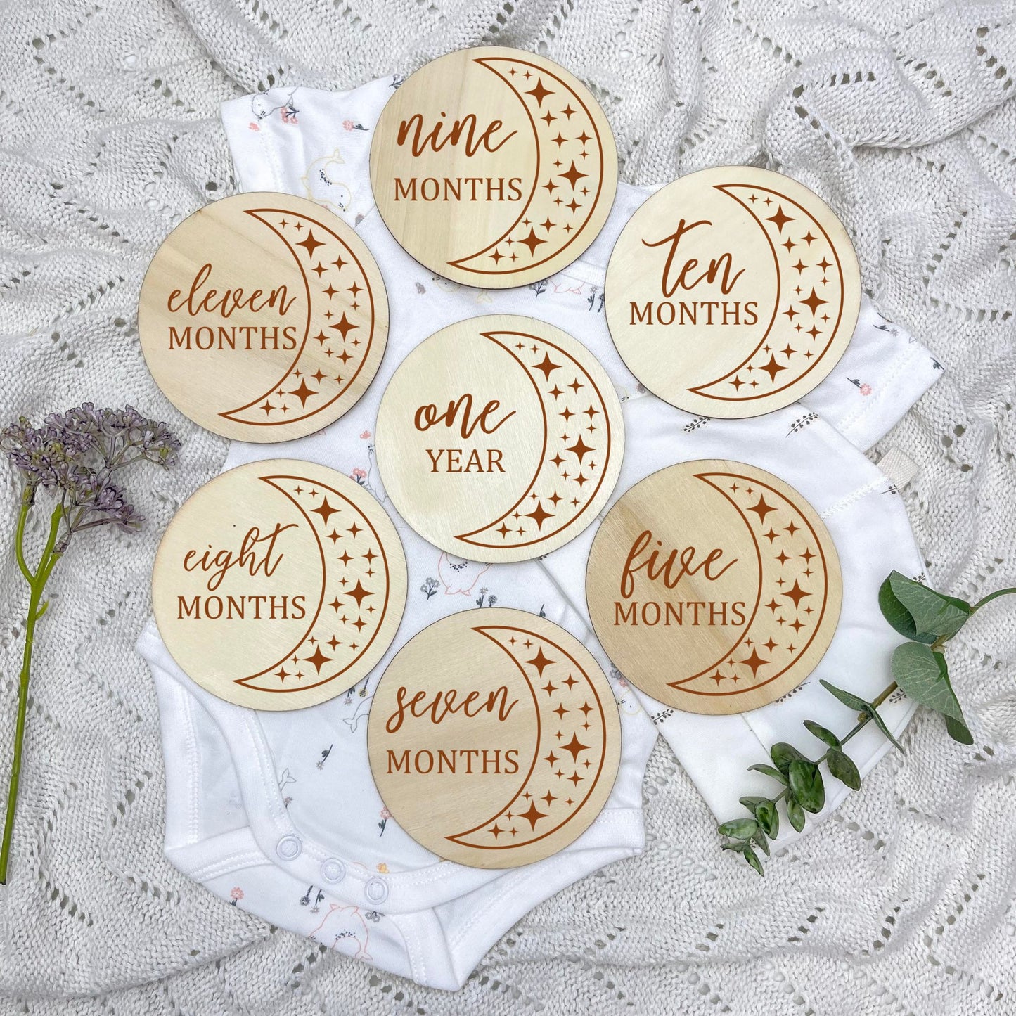 The moon milestone cards, baby milestone discs, boho nursery, aesthetic nursery, beige nursery
