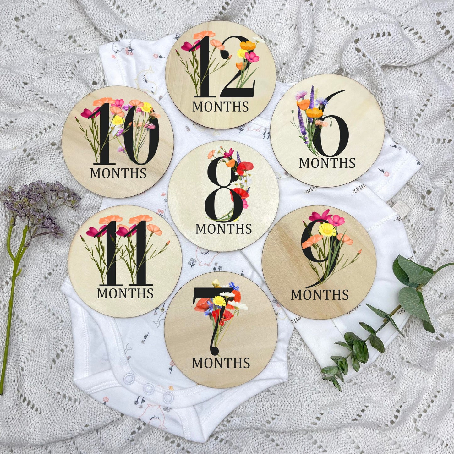Floral milestone cards, baby milestone discs, boho nursery, aesthetic nursery, beige nursery