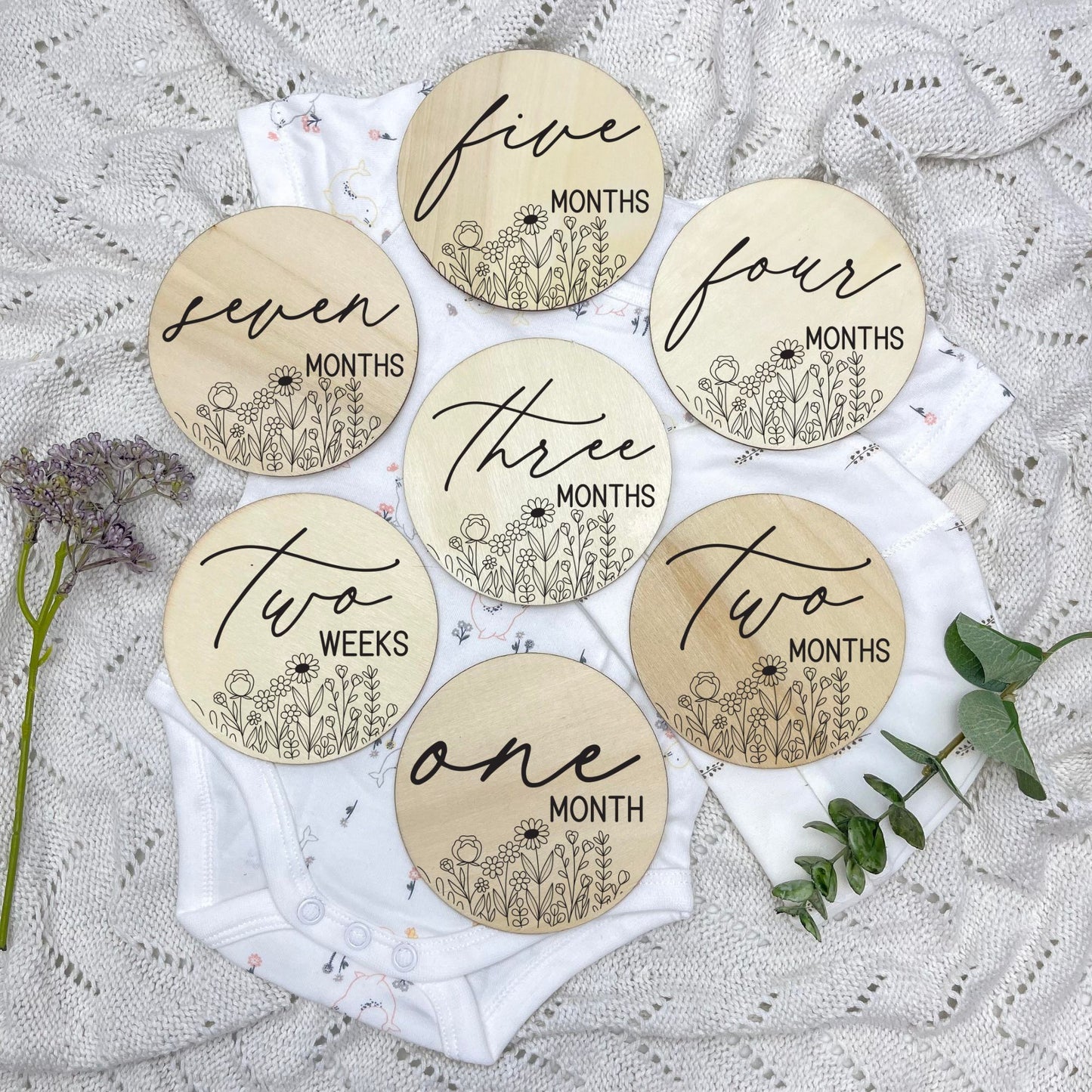 floral milestone cards, baby milestone discs, boho nursery, aesthetic nursery, beige nursery