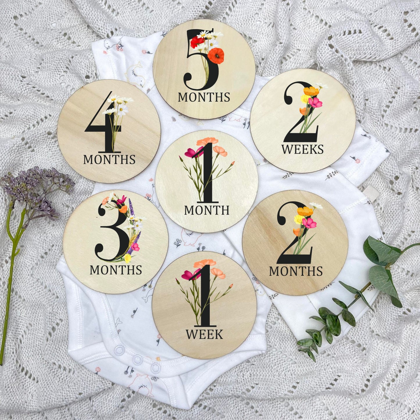 Floral milestone cards, baby milestone discs, boho nursery, aesthetic nursery, beige nursery
