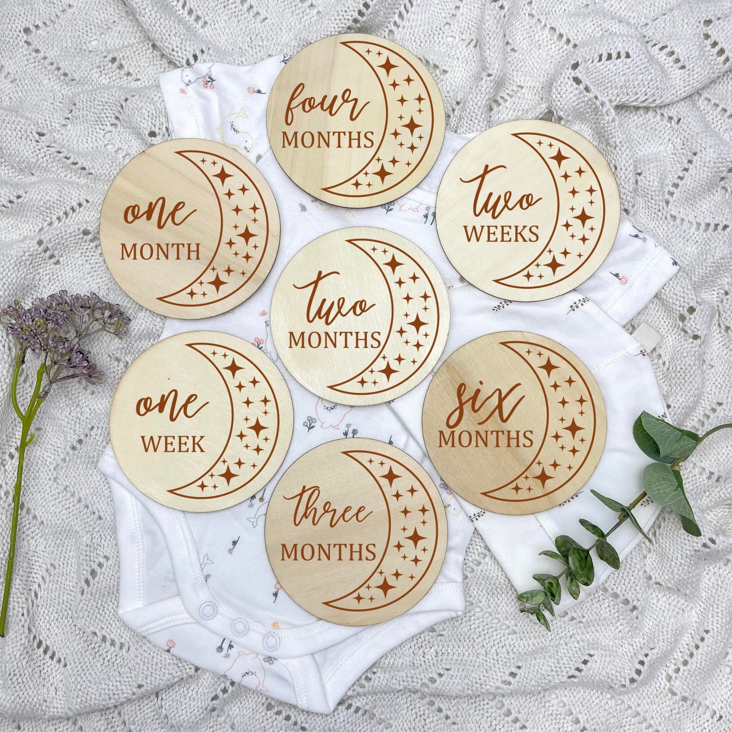 The moon milestone cards, baby milestone discs, boho nursery, aesthetic nursery, beige nursery