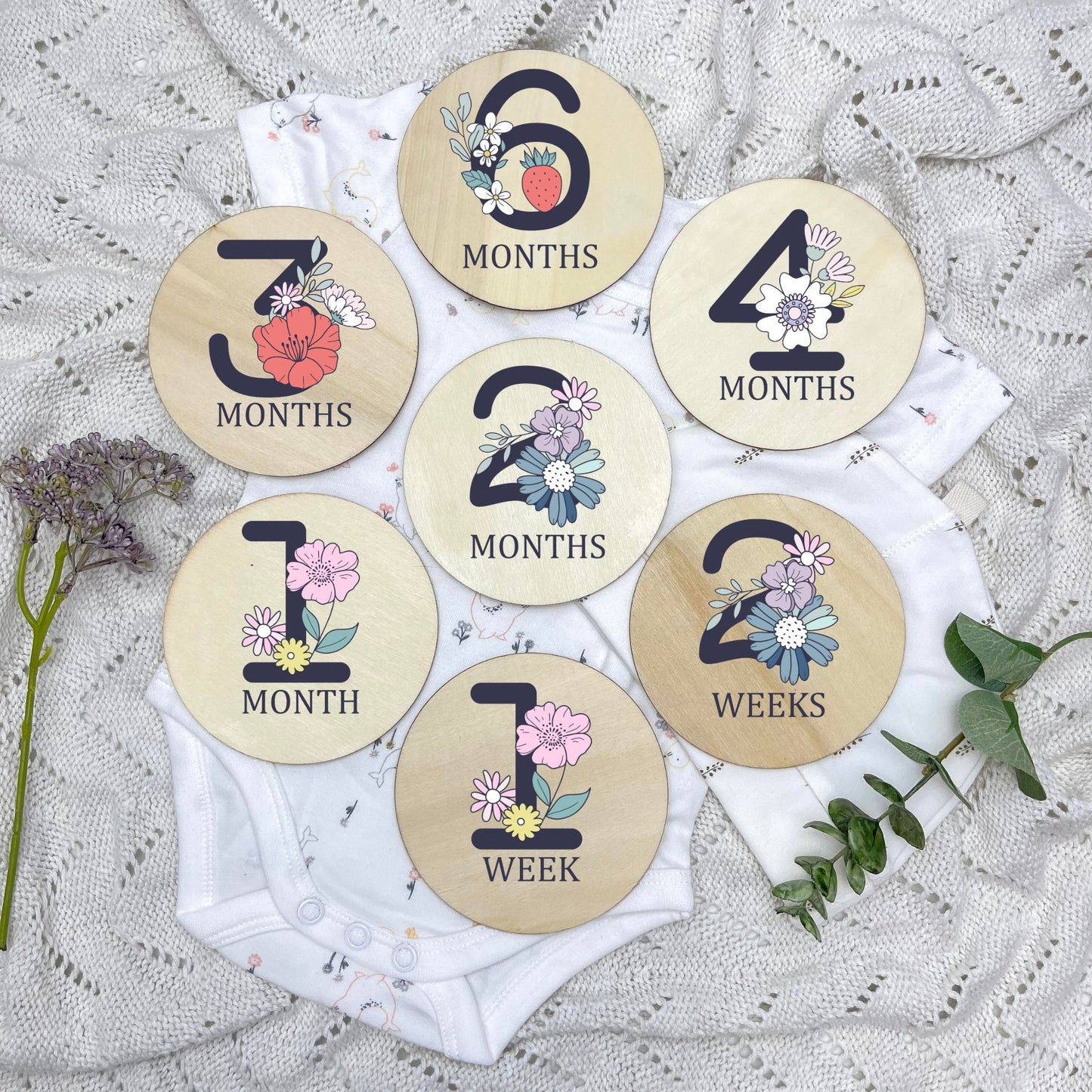 Floral milestone cards, baby milestone discs, boho nursery, aesthetic nursery, beige nursery