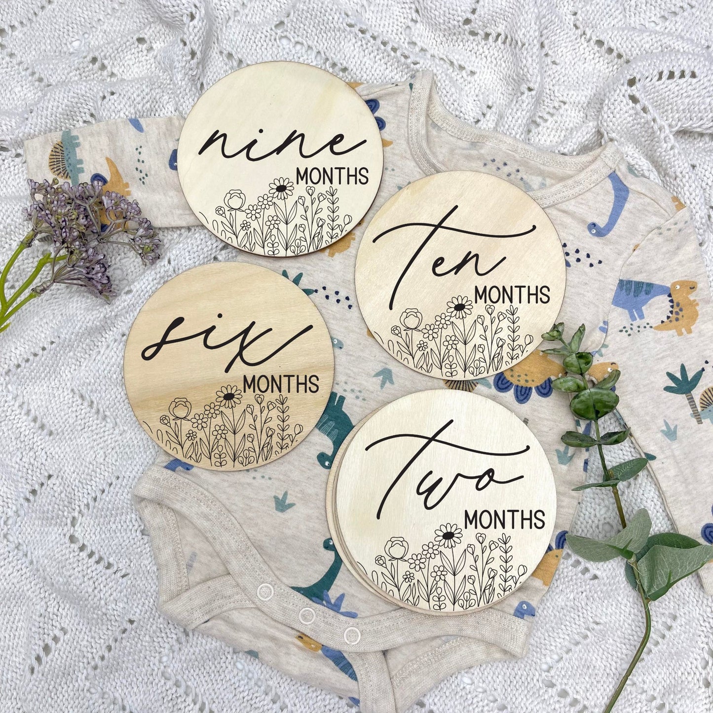 floral milestone cards, baby milestone discs, boho nursery, aesthetic nursery, beige nursery