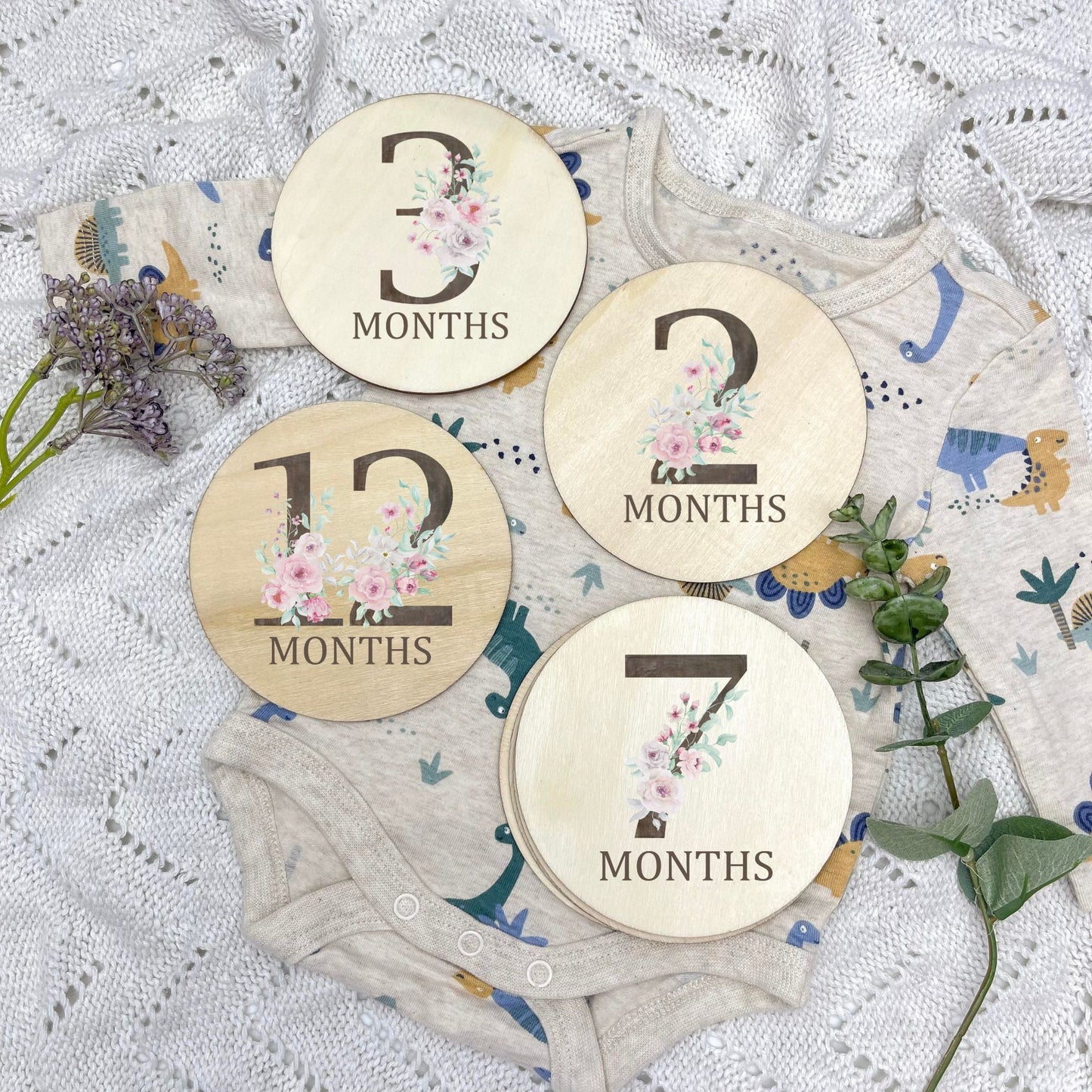 Floral milestone cards, baby milestone discs, boho nursery, aesthetic nursery, beige nursery