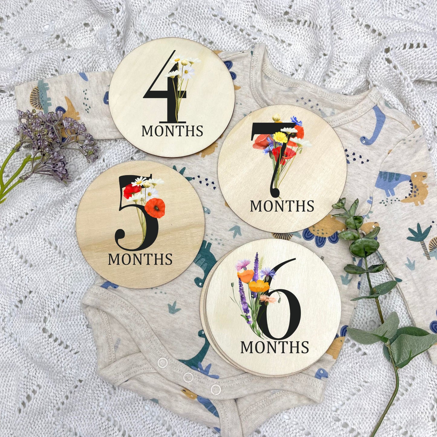 Floral milestone cards, baby milestone discs, boho nursery, aesthetic nursery, beige nursery