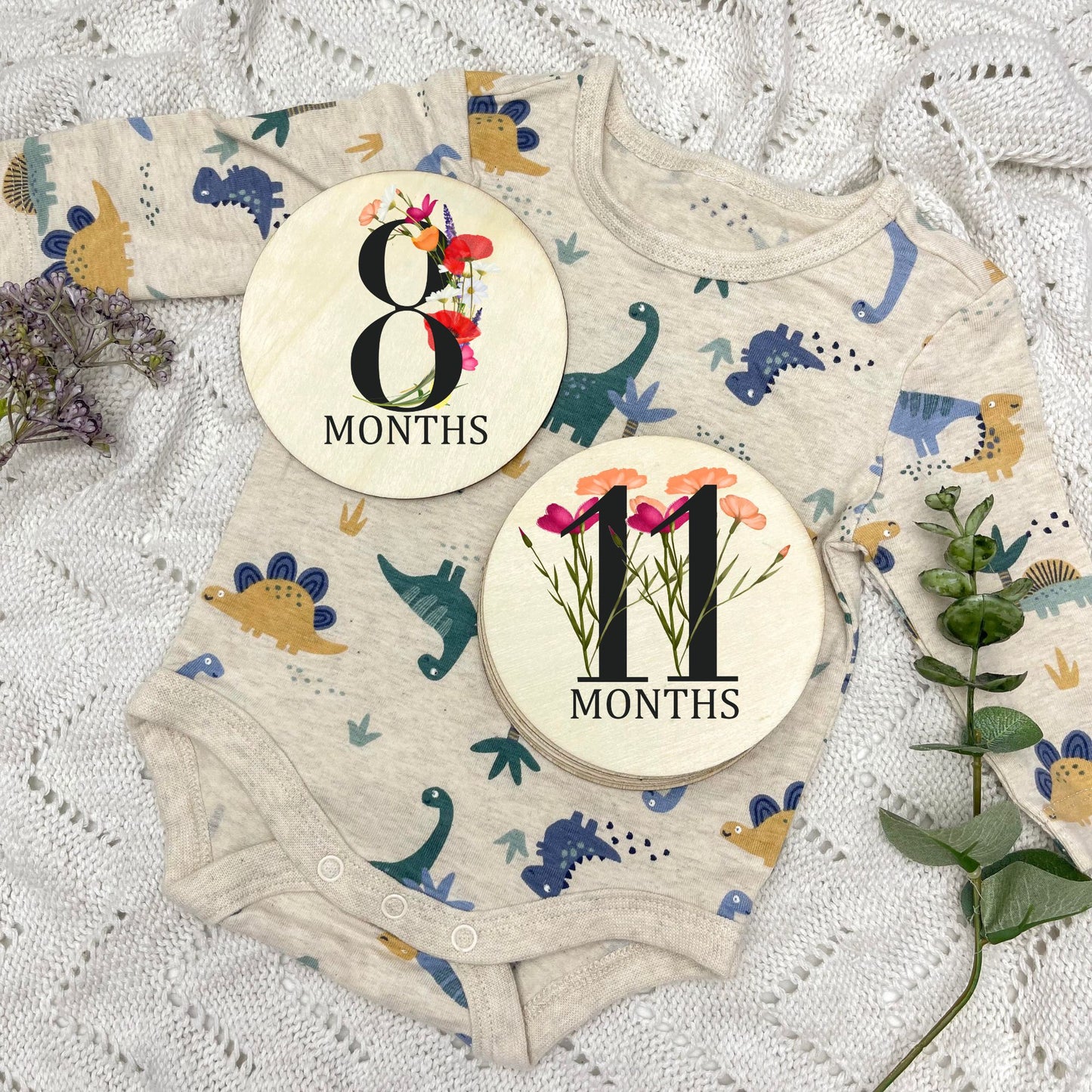Floral milestone cards, baby milestone discs, boho nursery, aesthetic nursery, beige nursery