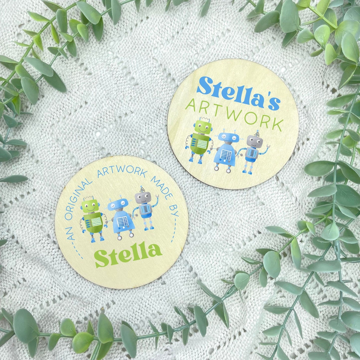 Kids artwork fridge magnet holder, Robots themed, kids artwork display magnet, fridge magnet