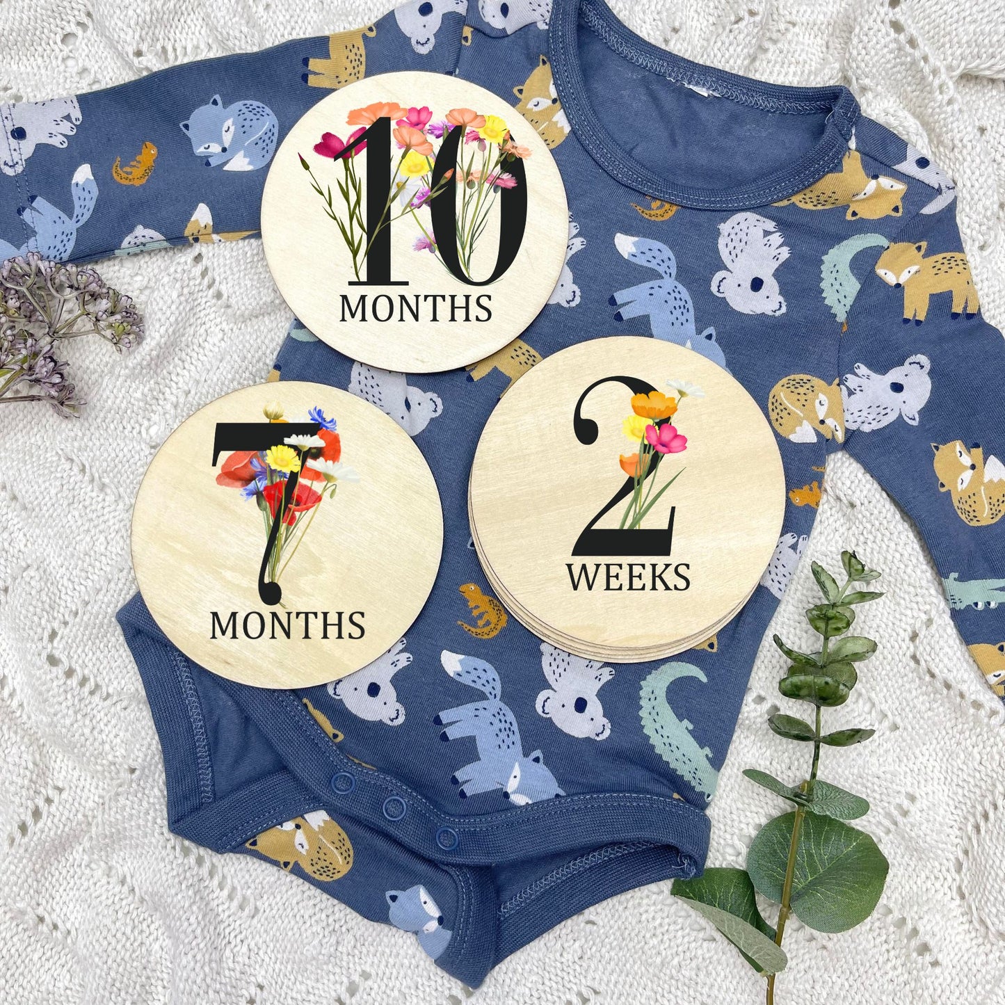 Floral milestone cards, baby milestone discs, boho nursery, aesthetic nursery, beige nursery