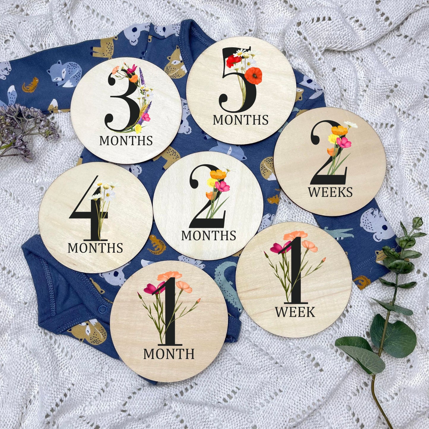 Floral milestone cards, baby milestone discs, boho nursery, aesthetic nursery, beige nursery