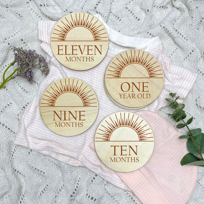 The sun milestone cards, baby milestone discs, boho nursery, aesthetic nursery, beige nursery