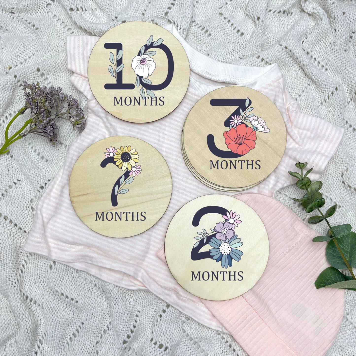 Floral milestone cards, baby milestone discs, boho nursery, aesthetic nursery, beige nursery