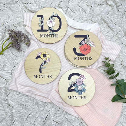 Floral milestone cards, baby milestone discs, boho nursery, aesthetic nursery, beige nursery