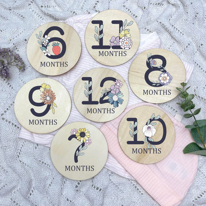 Floral milestone cards, baby milestone discs, boho nursery, aesthetic nursery, beige nursery
