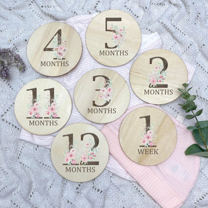 Floral milestone cards, baby milestone discs, boho nursery, aesthetic nursery, beige nursery