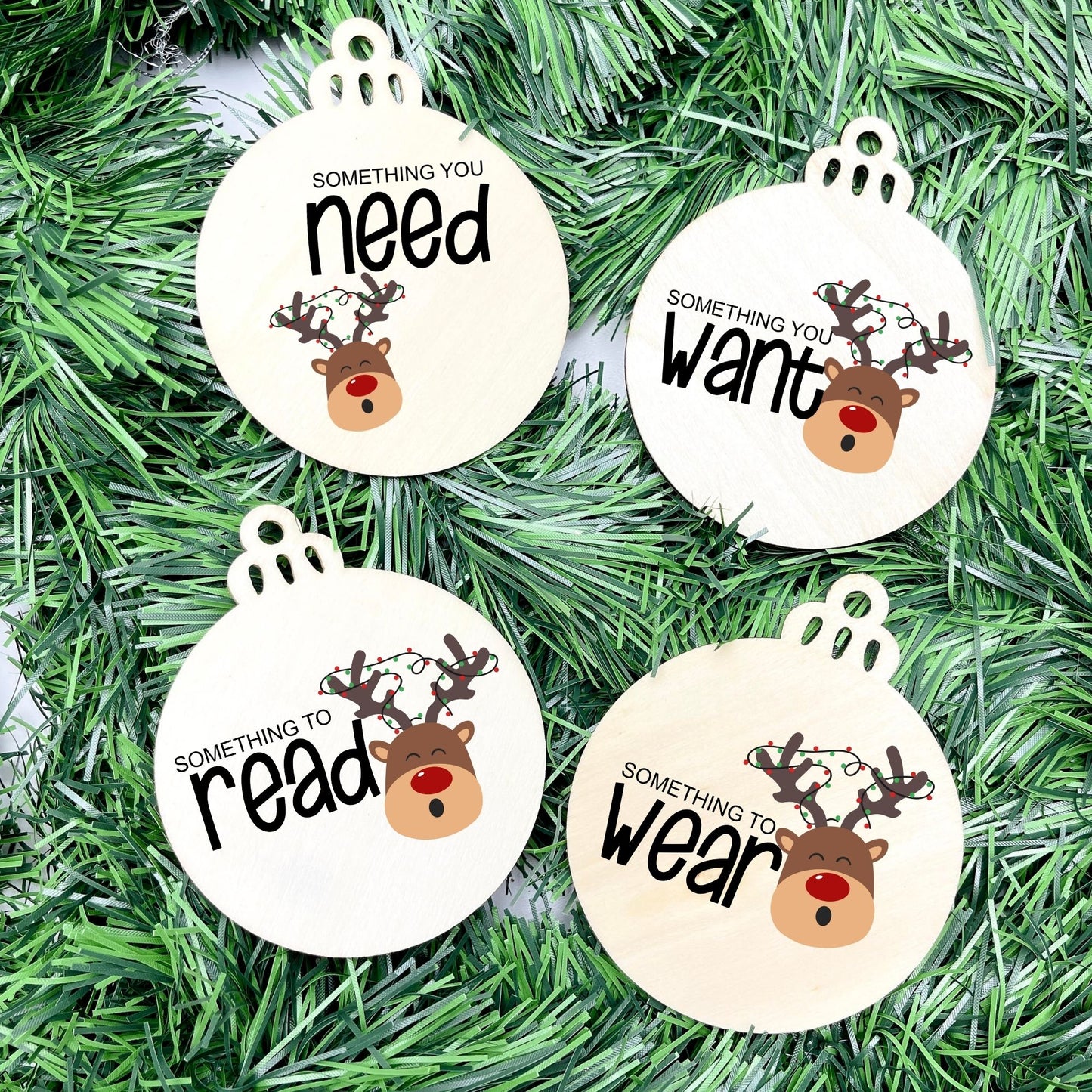 Something you want, wear, need, read bauble set, christmas gift tag set, present gift tag, something to read