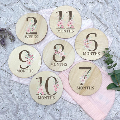 Floral milestone cards, baby milestone discs, boho nursery, aesthetic nursery, beige nursery