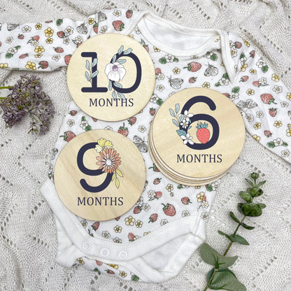 Floral milestone cards, baby milestone discs, boho nursery, aesthetic nursery, beige nursery