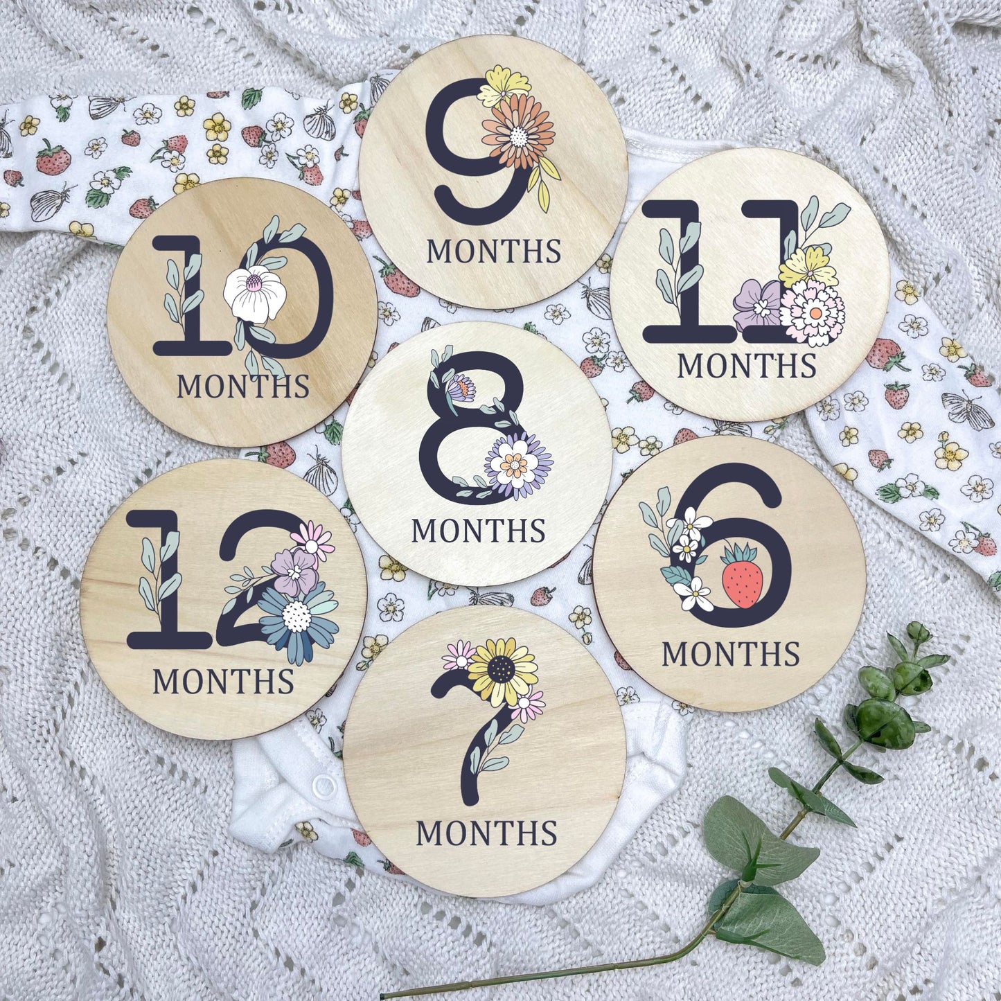 Floral milestone cards, baby milestone discs, boho nursery, aesthetic nursery, beige nursery
