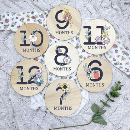 Floral milestone cards, baby milestone discs, boho nursery, aesthetic nursery, beige nursery