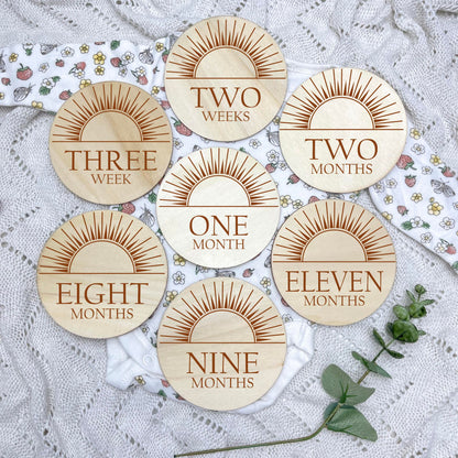 The sun milestone cards, baby milestone discs, boho nursery, aesthetic nursery, beige nursery