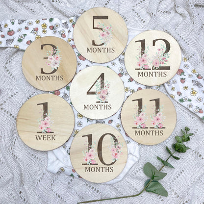 Floral milestone cards, baby milestone discs, boho nursery, aesthetic nursery, beige nursery