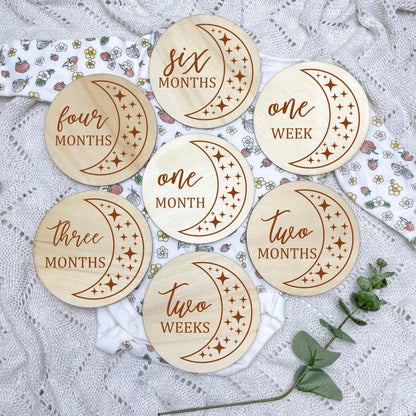 The moon milestone cards, baby milestone discs, boho nursery, aesthetic nursery, beige nursery
