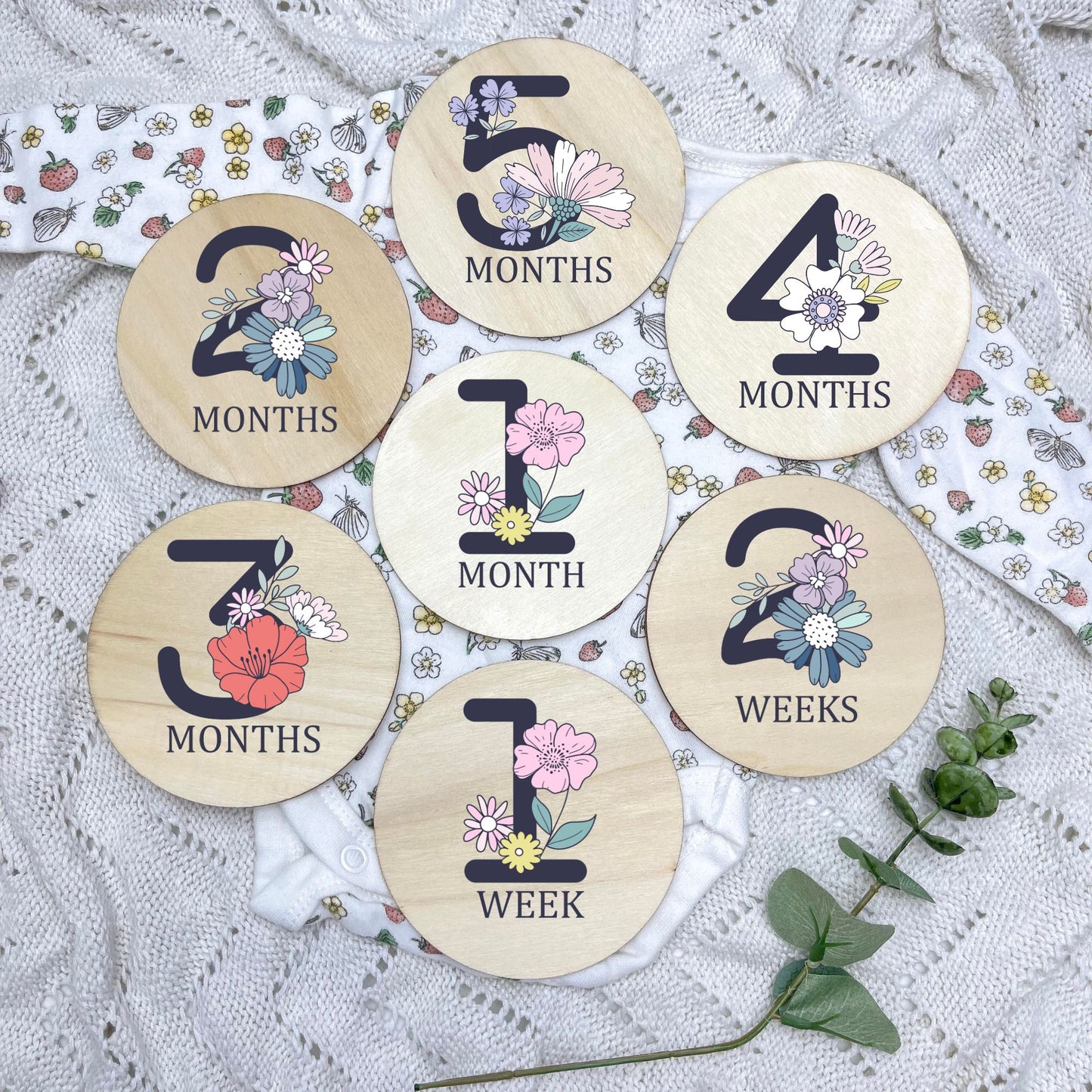 Floral milestone cards, baby milestone discs, boho nursery, aesthetic nursery, beige nursery