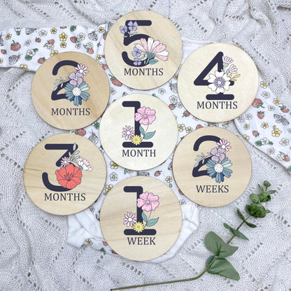 Floral milestone cards, baby milestone discs, boho nursery, aesthetic nursery, beige nursery