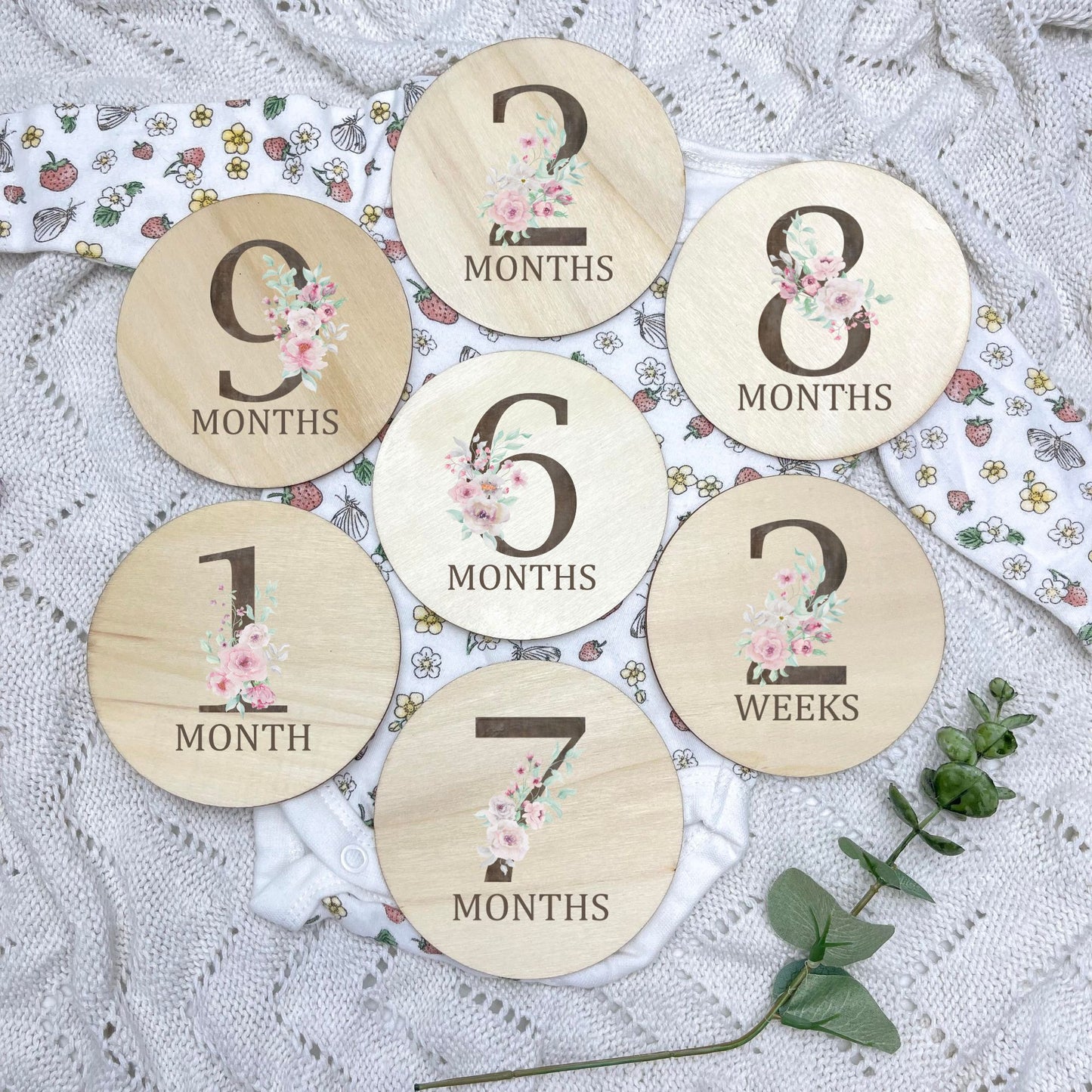 Floral milestone cards, baby milestone discs, boho nursery, aesthetic nursery, beige nursery