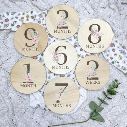 Floral milestone cards, baby milestone discs, boho nursery, aesthetic nursery, beige nursery