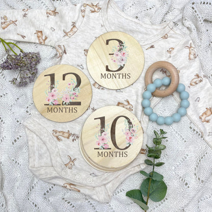 Floral milestone cards, baby milestone discs, boho nursery, aesthetic nursery, beige nursery