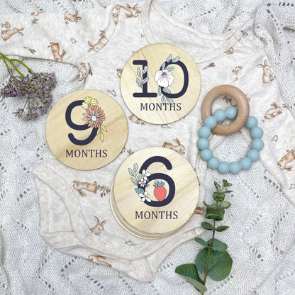 Floral milestone cards, baby milestone discs, boho nursery, aesthetic nursery, beige nursery