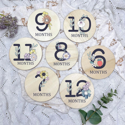 Floral milestone cards, baby milestone discs, boho nursery, aesthetic nursery, beige nursery
