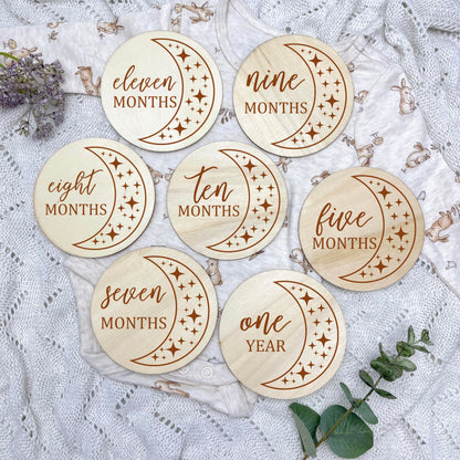 The moon milestone cards, baby milestone discs, boho nursery, aesthetic nursery, beige nursery