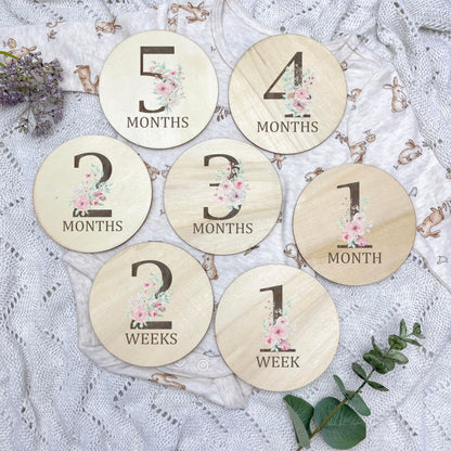 Floral milestone cards, baby milestone discs, boho nursery, aesthetic nursery, beige nursery