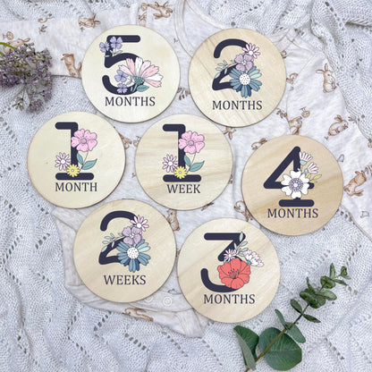 Floral milestone cards, baby milestone discs, boho nursery, aesthetic nursery, beige nursery