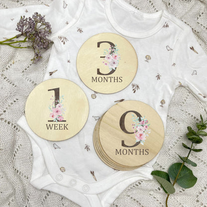 Floral milestone cards, baby milestone discs, boho nursery, aesthetic nursery, beige nursery