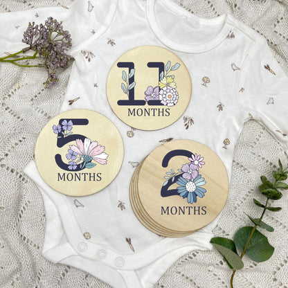 Floral milestone cards, baby milestone discs, boho nursery, aesthetic nursery, beige nursery