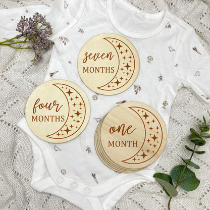 The moon milestone cards, baby milestone discs, boho nursery, aesthetic nursery, beige nursery