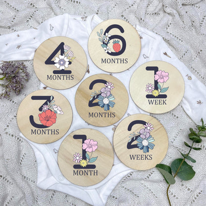 Floral milestone cards, baby milestone discs, boho nursery, aesthetic nursery, beige nursery