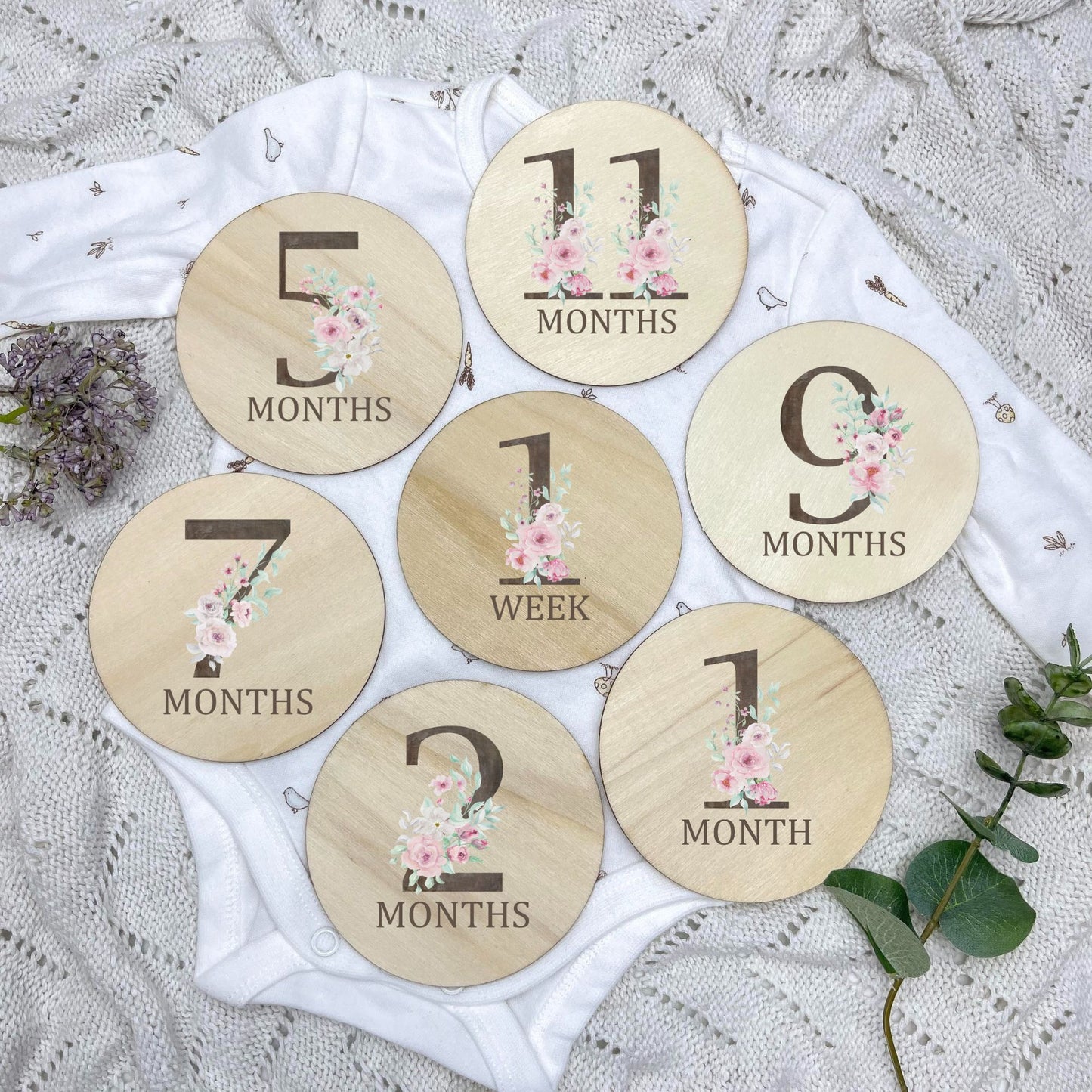 Floral milestone cards, baby milestone discs, boho nursery, aesthetic nursery, beige nursery