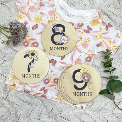Floral milestone cards, baby milestone discs, boho nursery, aesthetic nursery, beige nursery