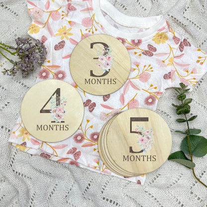 Floral milestone cards, baby milestone discs, boho nursery, aesthetic nursery, beige nursery
