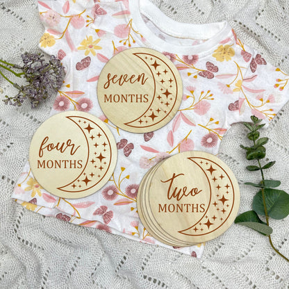 The moon milestone cards, baby milestone discs, boho nursery, aesthetic nursery, beige nursery