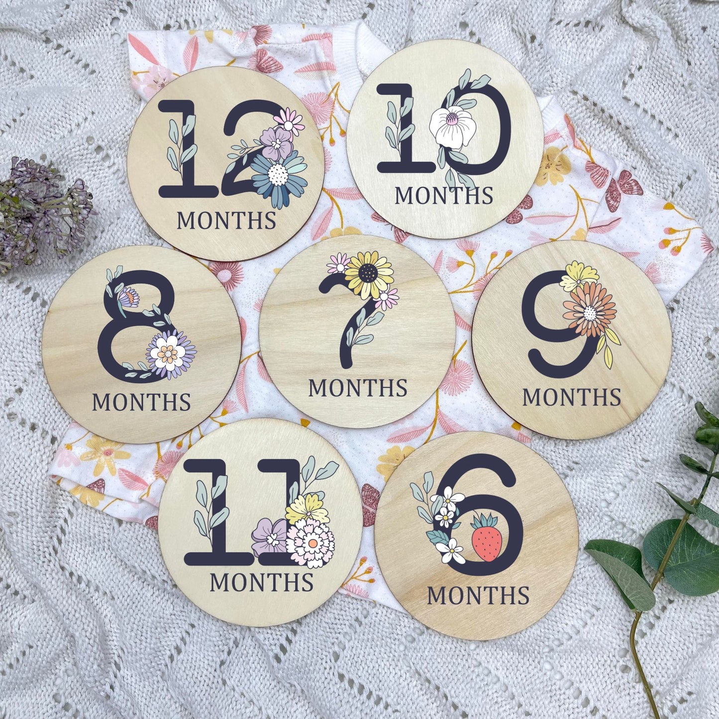 Floral milestone cards, baby milestone discs, boho nursery, aesthetic nursery, beige nursery