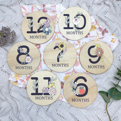 Floral milestone cards, baby milestone discs, boho nursery, aesthetic nursery, beige nursery