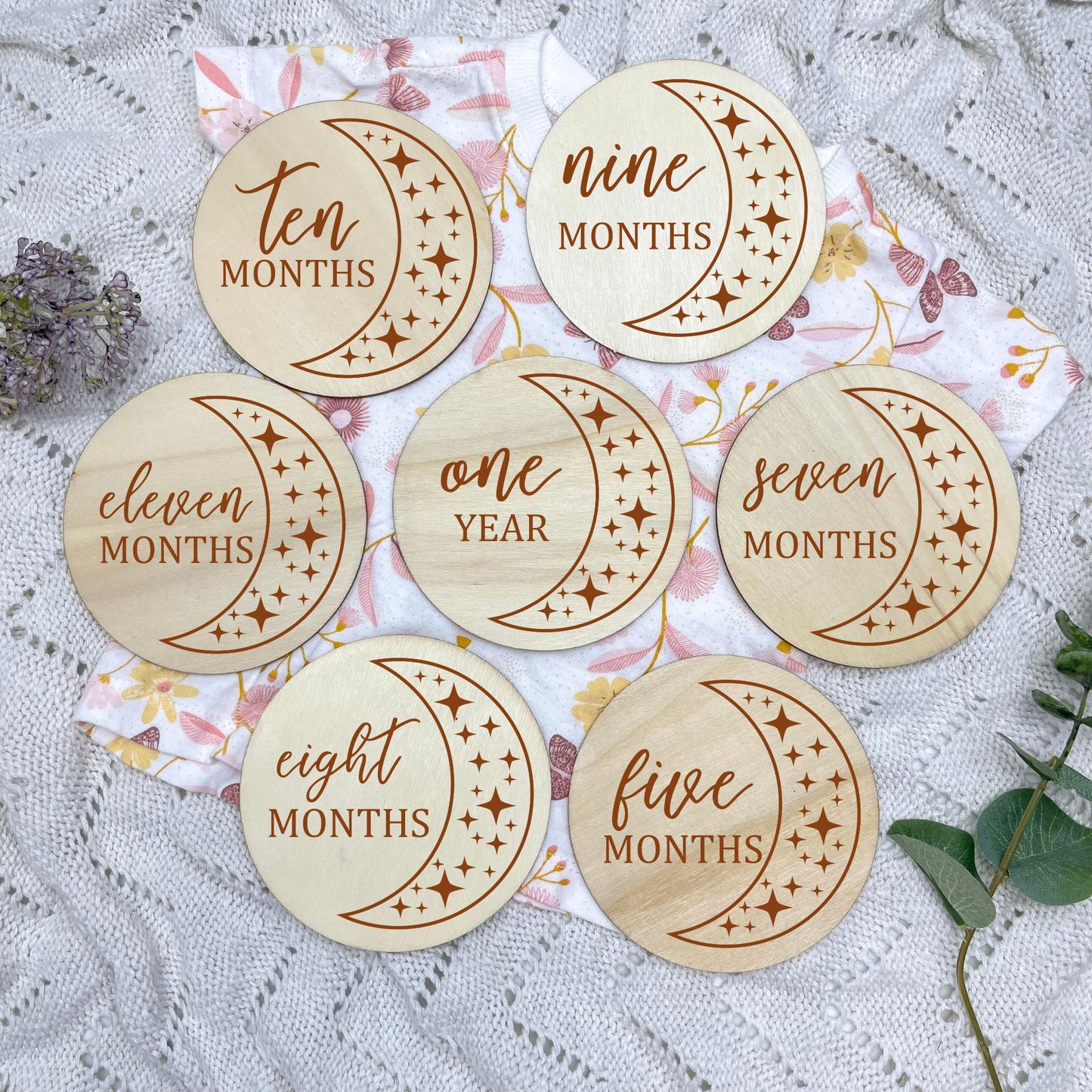 The moon milestone cards, baby milestone discs, boho nursery, aesthetic nursery, beige nursery