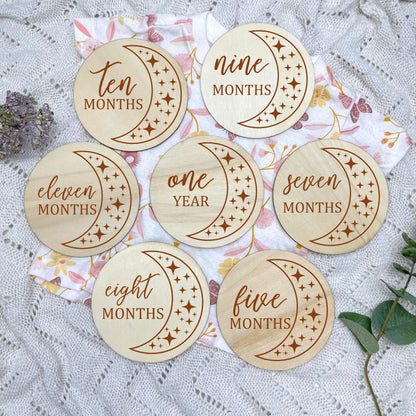 The moon milestone cards, baby milestone discs, boho nursery, aesthetic nursery, beige nursery